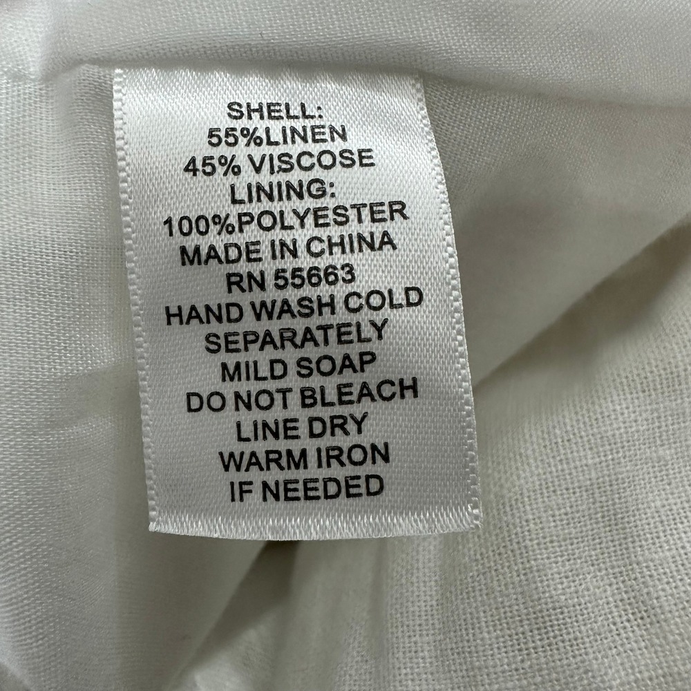 Laura Ashley White Linen Blend Tiered Maxi Skirt Elastic Waist Pockets‎ Large - Picture 8 of 8